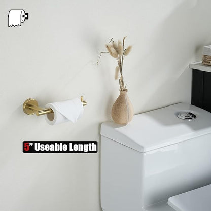 JQK Bathroom Hardware Set, 5-Piece Bath Accessories Set Brass Gold Wall Mount Includes 24 in Towel Bar, 9 in HT Bar, TP Holder, Towel Hook x 2 Brushed Gold, BAS105-BG