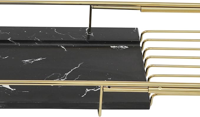 Bathtub Tray Caddy for Luxury Bath, Stainless Steel 26.8-35.4 in Expandable Extra Wide Bath Tub Tray with Natural Marble and Mobile/Tablet Stand, Ideal for Home Spa Lovers (Gold + Black)