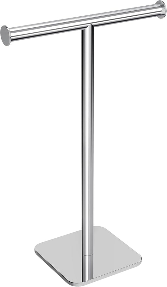 RUACQ Hand Towel Stand, 16" T-Shape Hand Towel Holder Stand for Bathroom, Kitchen and Countertop Towel Holder 304 Stainless Steel Hand Towel Rack with Weighted Base (Chrome)