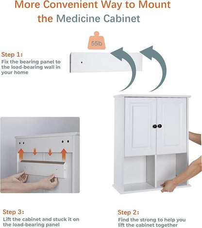 HAIOOU Bathroom Wall Cabinet with Motion Sensor LED Light, Wooden Medicine Cabinet Wall Mounted Cupboard, Over Toilet Storage Cabinet with Buffering Hinges and Adjustable Shelf - Modern White