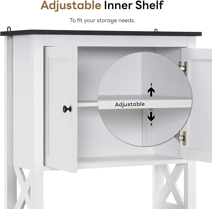 ivinta Over The Toilet Storage Cabinet, 3-Tier Bathroom Storage Cabinet with Adjustable Shelf and Doors, Freestanding Space Saver Above Toilet for Bathroom Laundry Restroom BT09 (White)