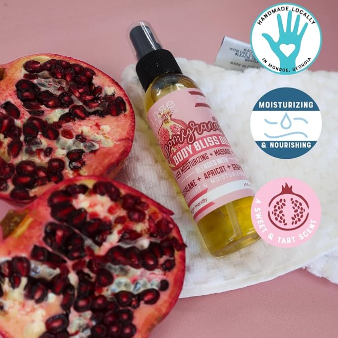 Rinse Bath & Body Pomegranate Body Oil Moisturizer Spray - Natural Lightweight Fast Absorbing with Squalane, Grapeseed, Apricot & Vitamin E Oil for All Skin Types, 4 fl oz