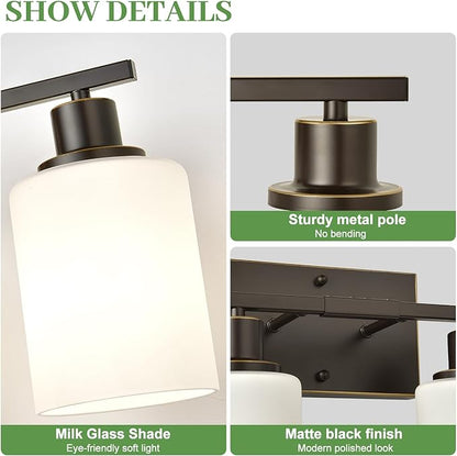 4-Light Bathroom Light Fixtures, Vanity Light with Milky White Shades, Oil-Rubbed Bronze Bathroom Light Fixtures Over Mirror, Modern Bathroom Wall Lamp for Mirror Living Room Cabinet Bedroom