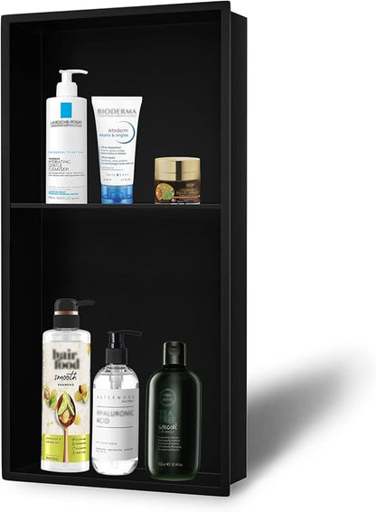 Neodrain No Tile Shower Niche, Stainless Steel Wall Cabinet 25.1"X13.1"(Inner Size 24"X12"), Two-Tier Bathroom Shelf, NO Tile Needed Recessed Niche Shower for Bathroom Storage, Matte Black