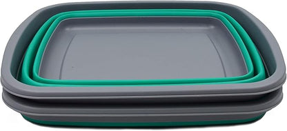SAMMART 10L (2.6 Gallons) Set of 2 Collapsible Tub - Foldable Dish Tub - Portable Washing Basin - Space Saving Plastic Washtub (Bluish-Green & Orange)