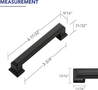 Ravinte Hardware 25 Pack Matte Black Cabinet Pulls, 3-3/4 Inch (96mm) Hole Center Zinc Alloy Drawer Handles for Kitchen Cabinets, Cupboards, Dressers, Square Solid Metal Hardware
