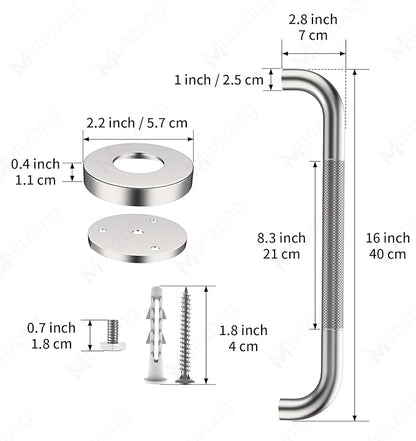 16 Inch Anti Slip Shower Grab Bar,Munzong Stainless Steel Handicap Grab Bars for Bathtubs and Showers,Brushed Nickel Knurled Balance Bar,Safety Hand Rail Support Elderly Senior Bath Handle