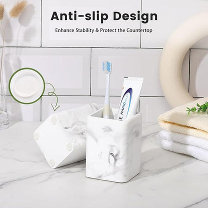Luxspire Toothbrush Holders, Fast Drying Toothbrush Holders for Bathroom, Diatomite Toothbrush Cups Electric Toothbrush and Toothpaste Holder for Bathroom Countertop, Marble