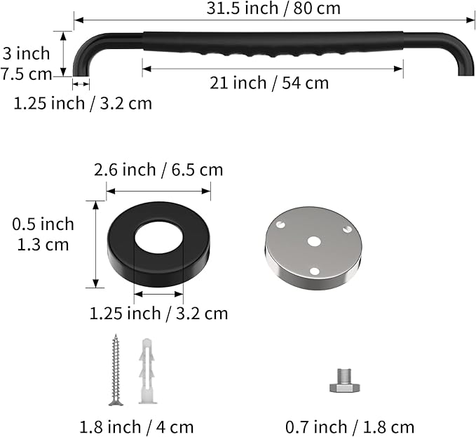32 Inch Shower Grab Bar w/Anti Slip Rubber Grip, Munzong Black Stainless Steel Bathroom Grab Bar, Bathroom Balance Bar,Safety Handrail Support,Handicap Injury Elderly Senior Assist Bath Handle