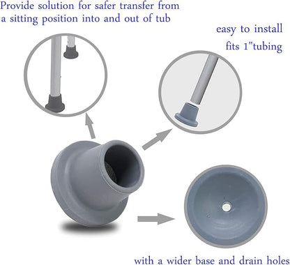 Replacement Feet for Shower Chair Bath Seat, shower stools and transfer bench, non-skid Shower Bench and Tub Transfer Benches Rubber Suction Cup Feet, Metal Insert Reinforced(Pack of 4) (1" I.D, Grey)