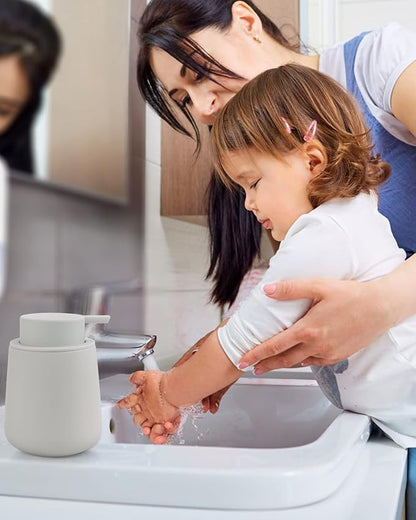 Bosilunlife Soap Dispenser Bathroom - Light Grey Ceramic Soap Dispenser Lotion Pump Dish Soap Dispenser for Kitchen 12oz Refillable Liquid Hand Wash Dispenser for Bathroom (Rubber Paint)