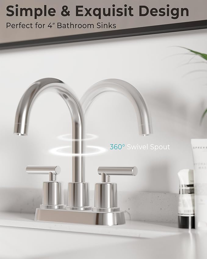 VXV Bathroom Faucet 4 Inch 2 Handle Centerset Sink Faucet 360 Swivel Spout with Pop-up Drain Chrome