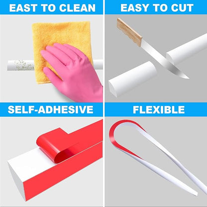 Duzzy 240 Inch Flexible Quarter Round Molding, Peel and Stick Silicone Rubber Trim Suitable for Wall Edge Floor Corner,Staircase Cabinet Edge White