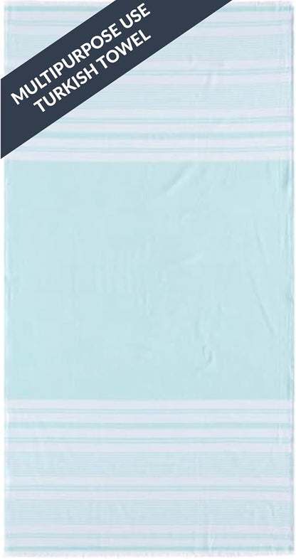 Maisonette Turkish Bath & Beach Towels - 2 Pack (36"x71"), Quick-Dry Cotton Peshtemal for Bath, Beach, Travel, Absorbent, Lightweight, Bathroom, Hammam, and Spa Towels with Eyelash Fringe, Blue (Aqua)
