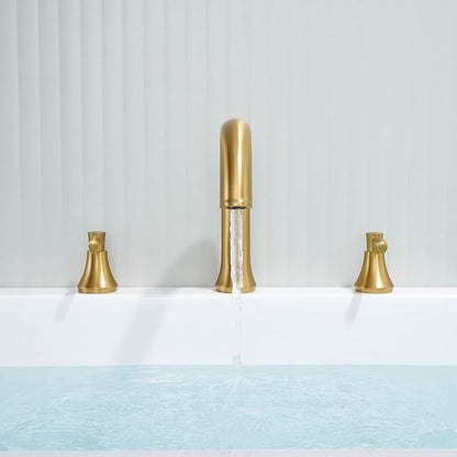 Roman Tub Faucet Deck Mount Tub Filler 2 Handles Brushed Gold Bathtub Faucets Brass Bathroom Faucet