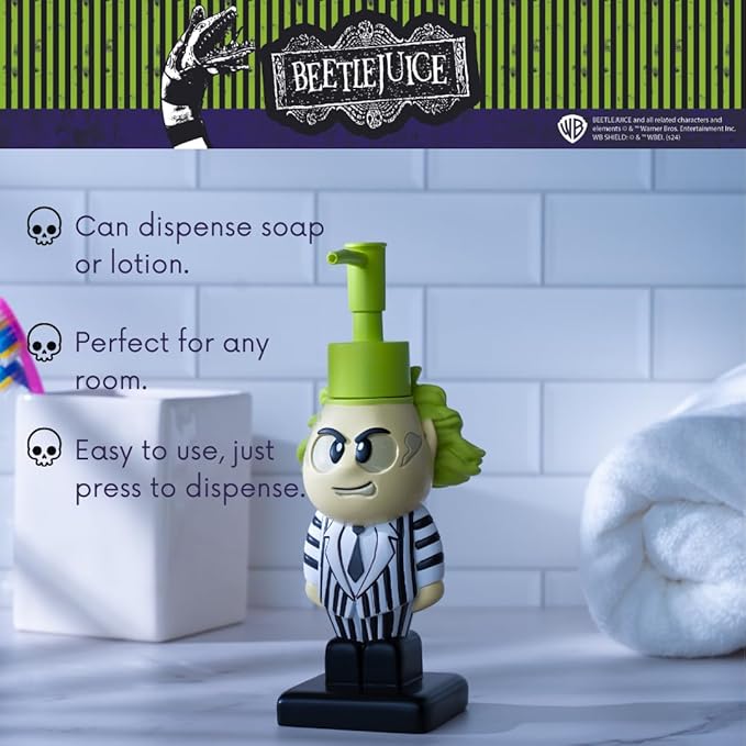 Beetlejuice Soap/Lotion/Hand Sanitizer Resin Pump Dispenser, 2.7 Ounces, (Officially Licensed Product) by Franco Collectibles