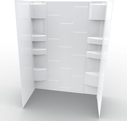 White Acrylic Shower Wall Surround 36"x 60"x 80" - Waterproof, Easy-to-Install, Two Shelf Units Kit Included - Shower Wall Surround Panels - Vertical Pattern, Dynamic Shelves - Noah William Home
