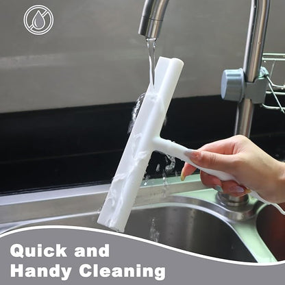 Squeegee for Shower Glass Doors, Resilient Loop - No-Drill & Adhesive Hook, Silicone Shower Squeegee with Stainless Steel Core, Cleaning Tool for Home, Kitchen, Bathroom & Car - White