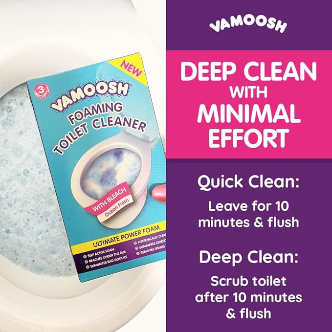 Vamoosh 6-in-1 Toilet Foaming Cleaner | Self-Activating Foam Technology | Stays Active for 10 Minutes | Easy to Use | Removes Stains | Eliminates Limescale & Removes Odor | 100g (Pack of 24)