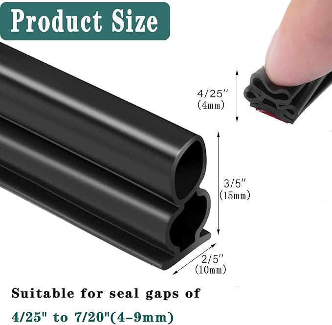 Door Seal Strip for Door Frame, Rubber Weather Stripping Door Seal, Self-Adhesive Extra Thick Insulation Strip, Soundproofing, Dustproof, Large Gap Filler (Black, 40 Ft)