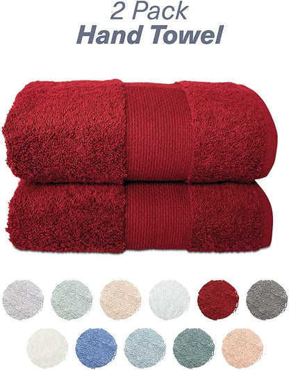 Hencely Luxury Hand Towel - Set of 2 (16x28 Inches) - Soft Turkish Cotton, Absorbent, Quick-Drying Face, Body, Kitchen, and Bathroom Towel (Hand Towels 2 Pack, Red)