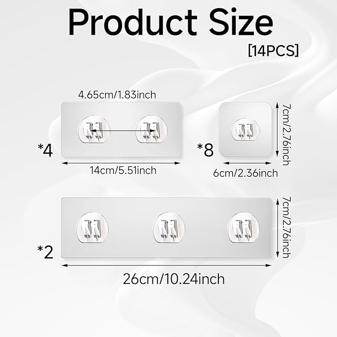 Shower Caddy Adhesive Replacement Hooks 14 Pack, Strong Transparent No Drilling Sticky Pads for Bathroom Shower Shelf Kitchen Rack Storage, Multi Size Adhesive Pads