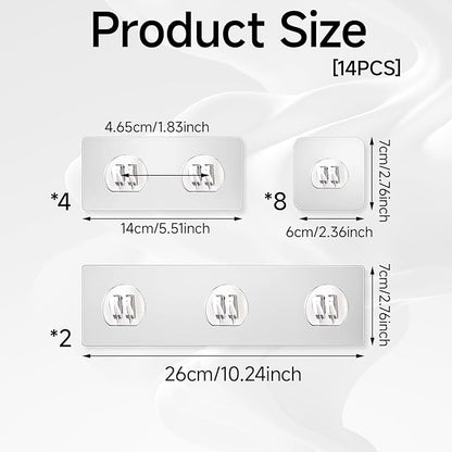 Shower Caddy Adhesive Replacement Hooks 14 Pack, Strong Transparent No Drilling Sticky Pads for Bathroom Shower Shelf Kitchen Rack Storage, Multi Size Adhesive Pads