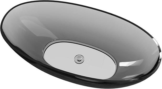 Stone Resin Freestanding Bathtub 71", Elegant Oval Shape Soaking Tub, Solid Surface Stand Alone Bathtub with Drain & Integrated Slotted Overflow Transparent Grey AMFS303-1800 Grey