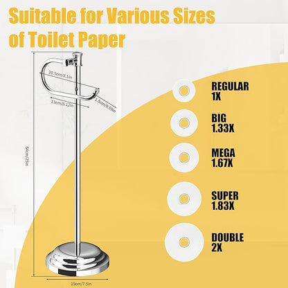 BESy Toilet Paper Holder Free Standing Bathroom Toilet Tissue Holder Stand for Floor Toilet Paper Roll Holder with Storage Hardware Accessories Rack Hand Towel Bar Polished Chrome Stainless Steel