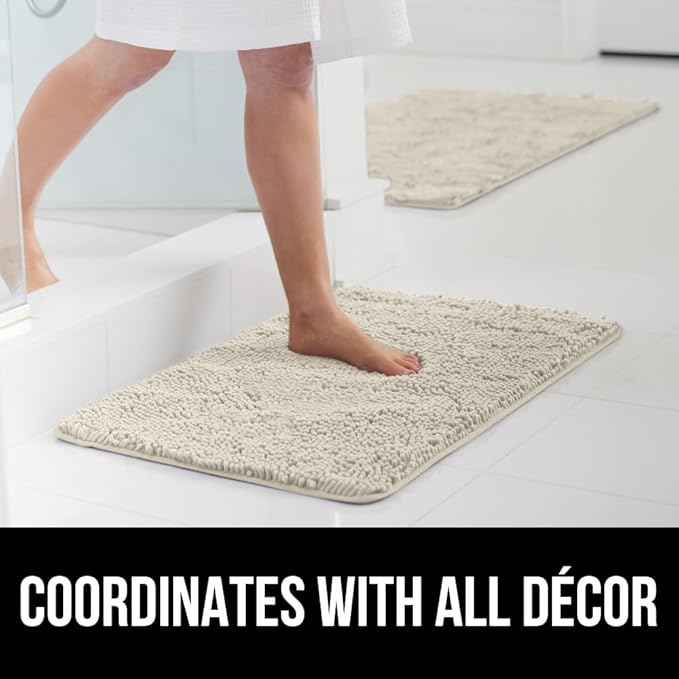 GORILLA GRIP Bath Rug Mat 44x26, Thick Absorbent Chenille, Quick Dry Microfiber Mats, Rubber Backing Washable Shower Floor Rugs, Bathmat Runner, US Designed Bathroom Home Decor Accessories Dusty Cloud