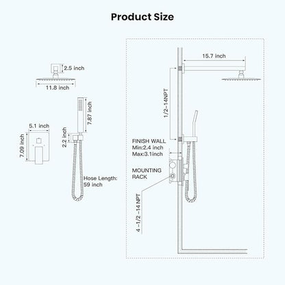 gotonovo Rainfall Bathroom Shower System Rain Shower Head and Handle Set Wall Mounted Shower Complete Combo Solid Brass Pressure Balancing Shower Mixer Valve 12 Inch Oil Rubbed Bronze