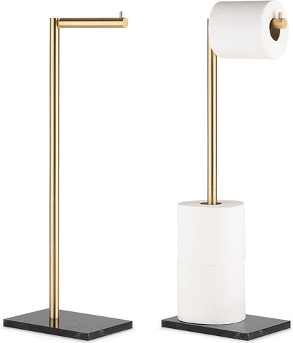 MARMOLUX ACC Free Standing Gold Toilet Paper Holder Stand with Black Marble Base and Storage | 4 Jumbo Roll Bathroom Hardware Toilet Tissue Organizer | Stainless Steel Bathroom Decor Accessory