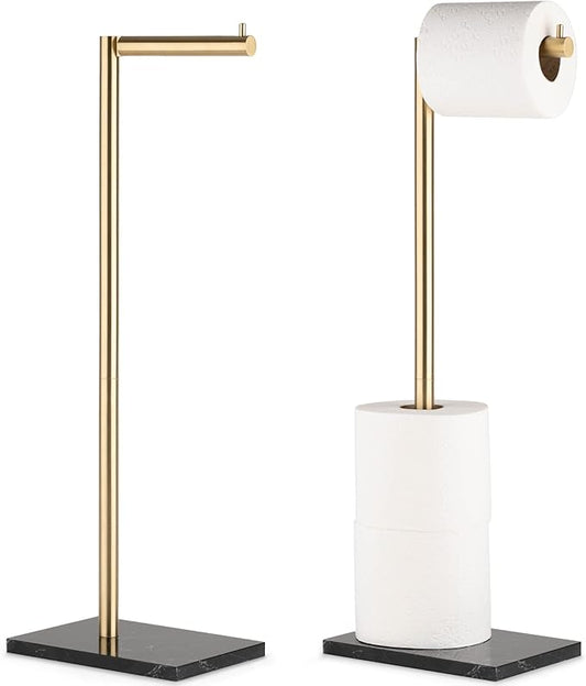 MARMOLUX ACC Free Standing Gold Toilet Paper Holder Stand with Black Marble Base and Storage | 4 Jumbo Roll Bathroom Hardware Toilet Tissue Organizer | Stainless Steel Bathroom Decor Accessory
