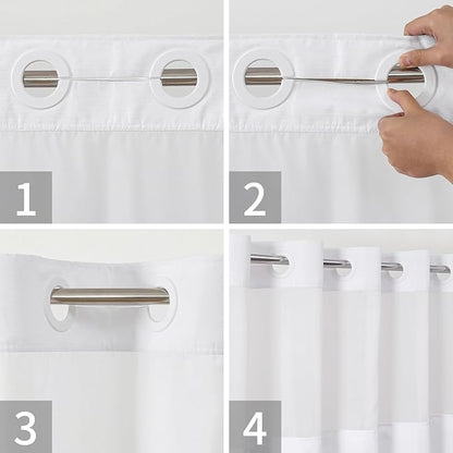 Extra Long No Hooks Needed Linen Textured Shower Curtain with Snap-in Fabric Liner Set,White Hotel Luxury Decor Shower Curtains for Bathroom,Waterproof & Washable,71Wx86H