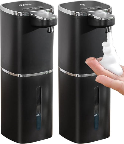 2 Pack Automatic Foaming Soap Dispenser, 12.8oz Rechargeable, Adjustable Foam Levels, IPX5 Waterproof, Touchless & Wall/Tabletop Use for Kitchen Bathroom, Black