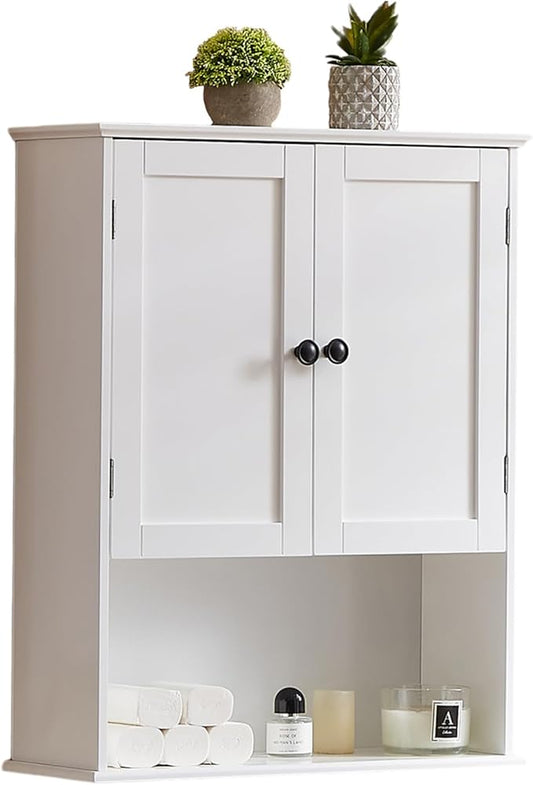 Bathroom Wall Cabinet, White 30" x 24" Wood Wall Mounted Medicine Cabinet, Hanging Cabinet Over Toilet Storage Adjustable Shelves Cupboard with Large Space for Laundry Room, Bedroom Kitchen
