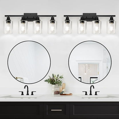 4-Light Bathroom Light Fixtures, Vanity Light with Clear Glass Shades, Matte Black Bathroom Light Fixtures Over Mirror, Modern Bathroom Wall Lamp for Mirror Living Room Cabinet Bedroom