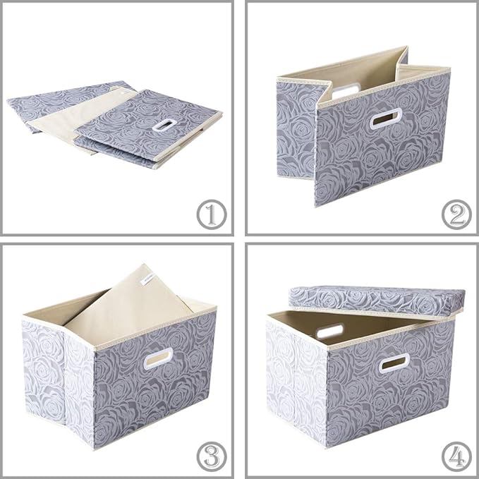 PRANDOM Collapsible Storage Cubes with Lids Fabric Decorative Storage Bins Boxes Organizer Containers Baskets with Cover Handles for Bedroom Closet Living Room 14.9x9.8x9.8 Inch 3 Pack