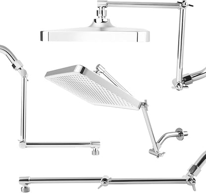 Shower Head Extension Arm, 16 Inch Solid Brass Adjustable Extender with Lock Joint, Height & Angle Adjustable Shower Arm for Rainfall or Fixed Shower Head, G1/2 Connector (Chrome)