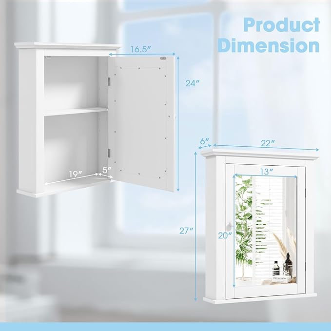 Safeplus White Medicine Cabinet with Mirror, Wall Mounted Adjustable Storage for Bathroom, Living Room, Bedroom, Entryway and Kitchen