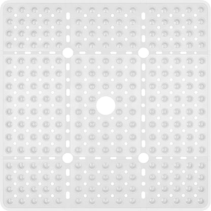 Reetual XL Shower Mat Non Slip - 27x27 Bath Mat for Shower Stall or Large Bathtub Mat with 240 Powerful Suction Cups and Drain Holes. Black Shower Mats for Bathroom (Square White)