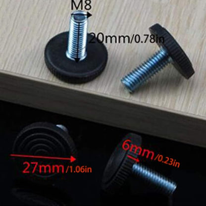 20 PCS Leveling Feet, Adjustable Furniture Feet, M8 Screw On, Black, Round, Metal, Plastic, Non-Slip, Anti-Scratch, Rubber Grip