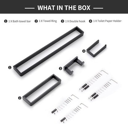 YACVCL 4-Piece Matte Black Bathroom Hardware Accessories Set, Bath Towel Bar Set SUS304 Stainless Steel, Round Towel Racks for Bathroom Wall Mounted