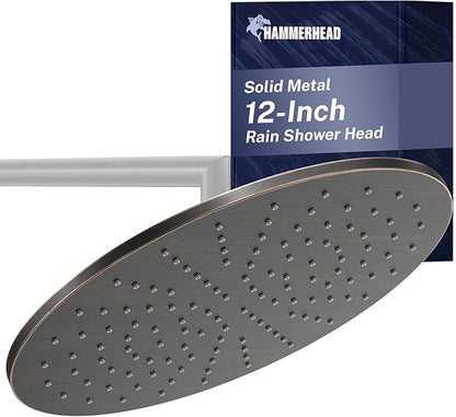 HammerHead Showers® Solid Metal 12 Inch Rainfall Shower Head, Large Rain Shower Head, 2.5 GPM High Flow Shower Head Optimized for Pressure, Wall-Mounted or Ceiling Rain Shower Head, Oil Rubbed Bronze