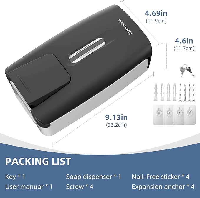 Soap Dispenser Wall Mount 28oz Commercial Hand Soap Dispenser for Bathroom Liquid Gel Hand Sanitizer Dispenser No Drilling Black