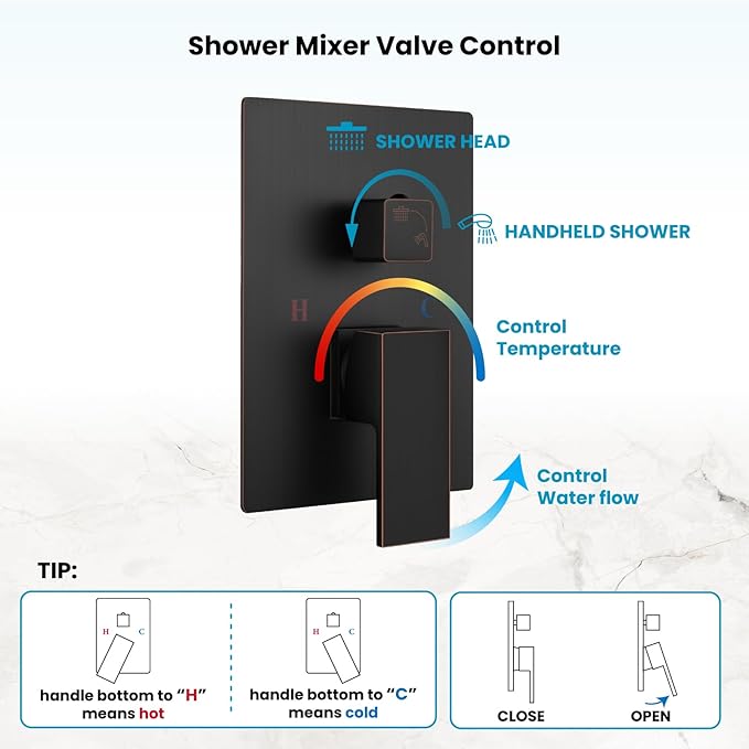 gotonovo Rainfall Bathroom Shower System Rain Shower Head and Handle Set Wall Mounted Shower Complete Combo Solid Brass Pressure Balancing Shower Mixer Valve 8 Inch Oil Rubbed Bronze