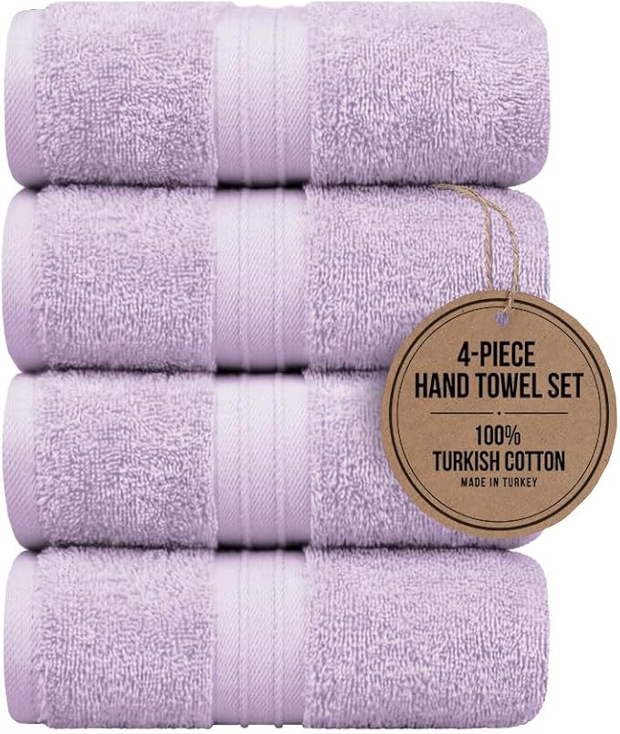 Hand Towels Set of 4-100% Cotton & Luxury, Large (16"x 28") Decorative, Soft, Cozy and Absorbent - Versatile, Perfect as Hand Towels Set for Bathroom, Bathroom Face Towel - Lilac