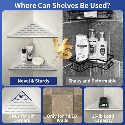 Corner Shower Shelf, 12" Brushed 304 Stainless Steel Slot Design Recessed Corner Shelves 2 Pack Bathroom Grout in Shelf for Tiled Wall, Large Size