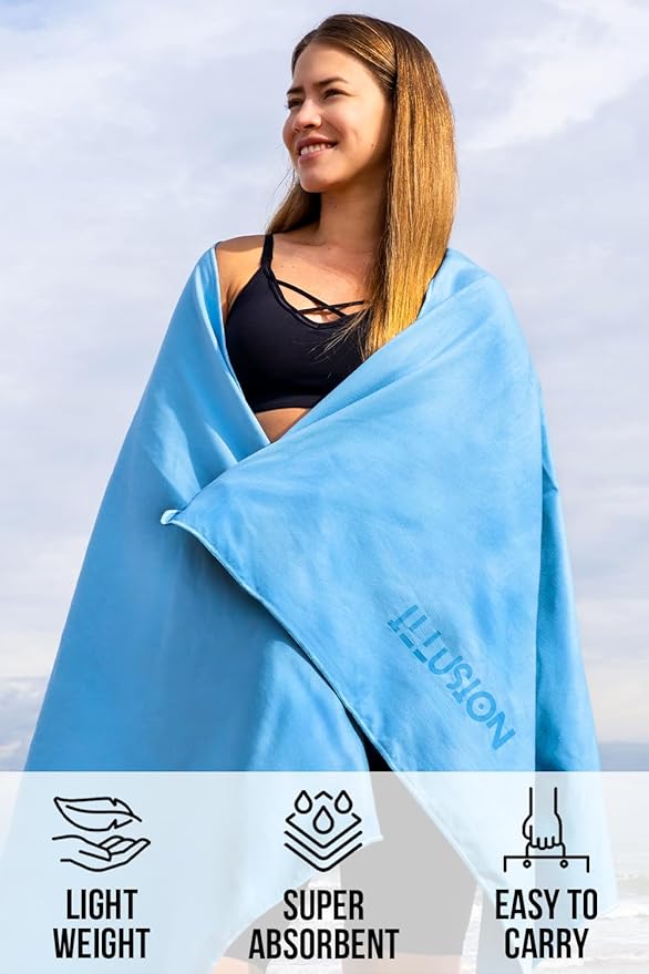 illusion Extra Large Microfibre Swimming Towel (71 '' Lx32 '' W)–Compact, Lightweight & Quick Dry Towel-Perfect for Travel, Gym, and Swim Towels Ideal for Post-Workout Showers & After Swimming