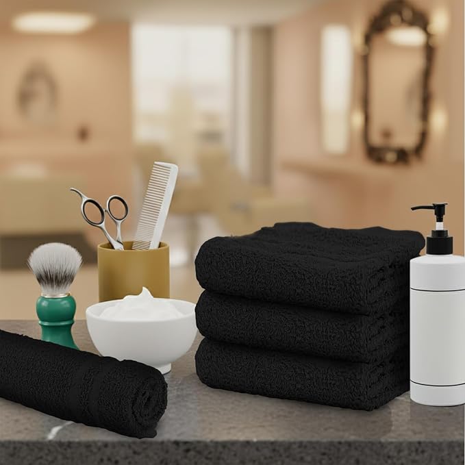 Hand Towels Pack of 40, 100% Cotton, 16 x 27 Inches, Highly Absorbable, Facial, Gym, Hair & Face Towels in Black